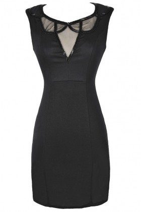 Black Embellished Neckline Designer Pencil Dress